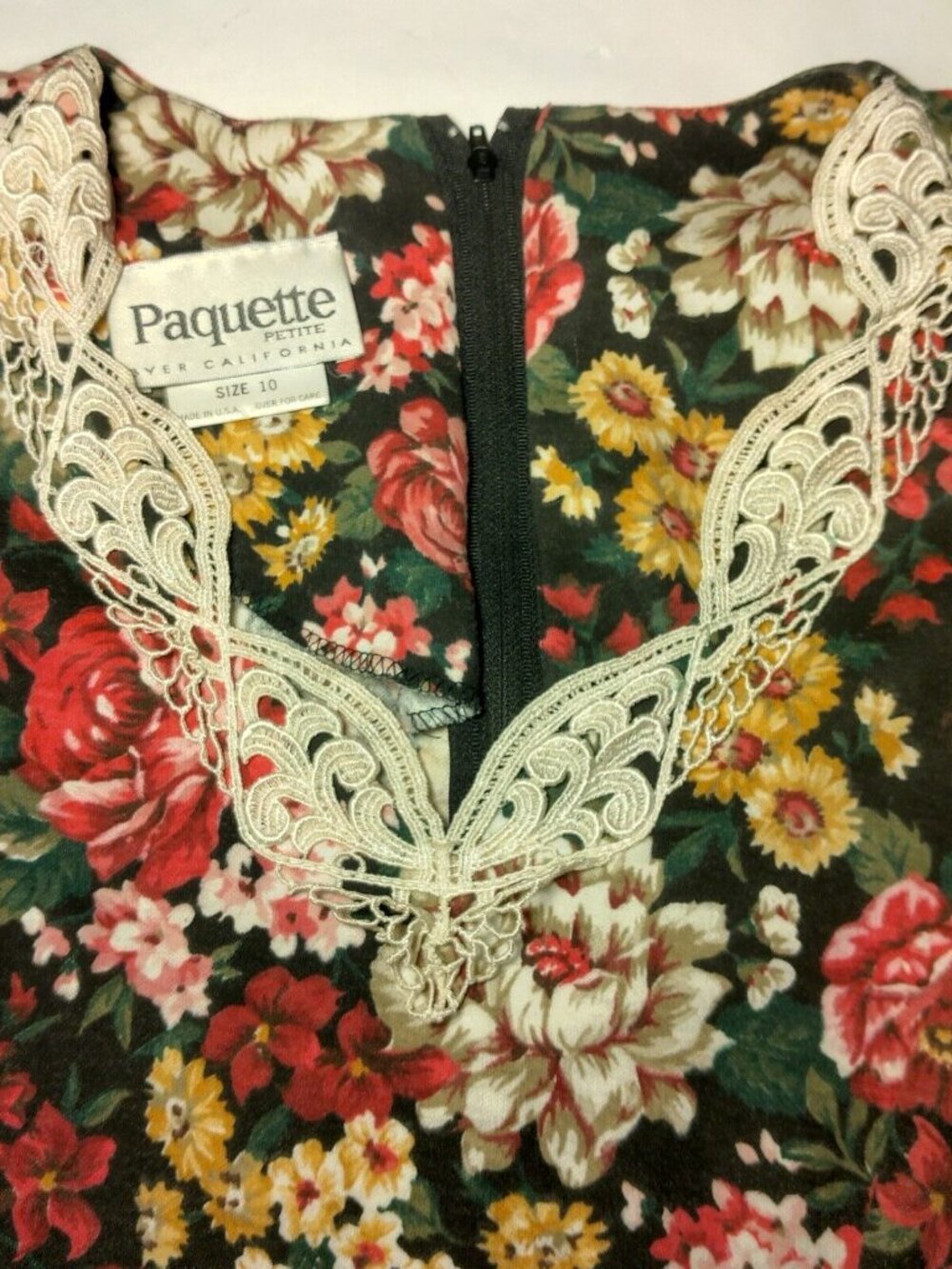 Vintage 1980s Paquette Petite Byer California Dress 10P Knit Floral Cottagecore - Picture 6 of 14